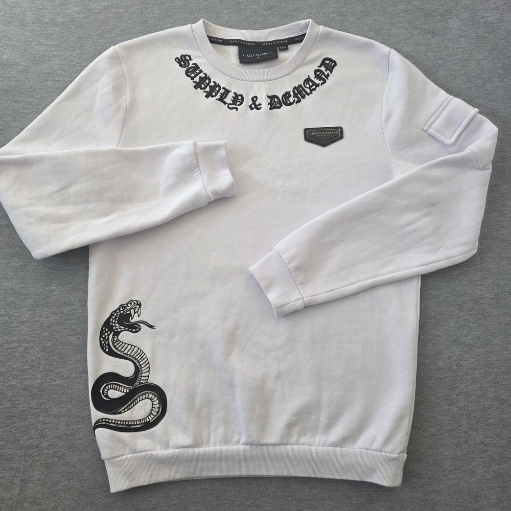 Supply & Demand Men's White Graphic Sweatshirt Snake Print Size Medium